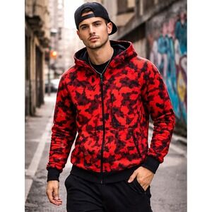 Nike Mens Sportswear Tech Fleece Full-Zip Camo Hoodie Small Red Urban Streetwear